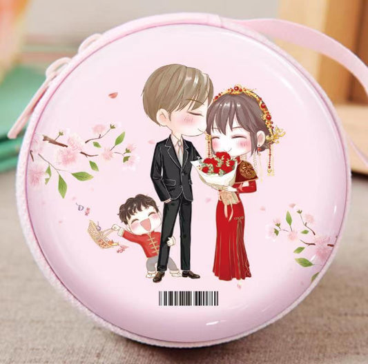 Tinplate Adjustable Pattern Round Zipper Earphone Coin Purses