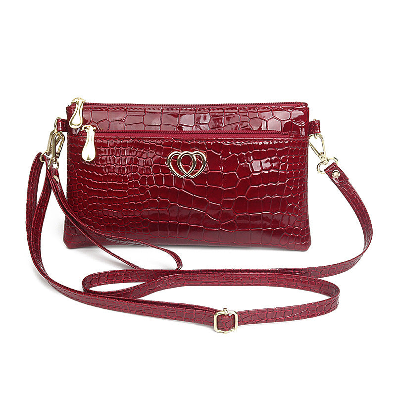 Women's Stylish Glossy Shiny Patent Leather Crocodile Pattern Bags