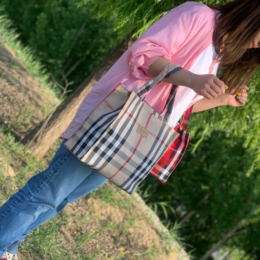 Oxford Cloth Fashion Plaid Waterproof Portable Handbags