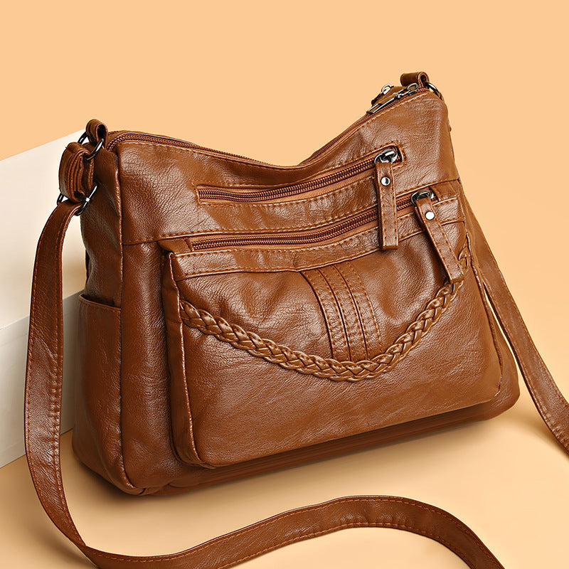Washed Leather Soft Mom Versatile Large Women's Messenger Bag