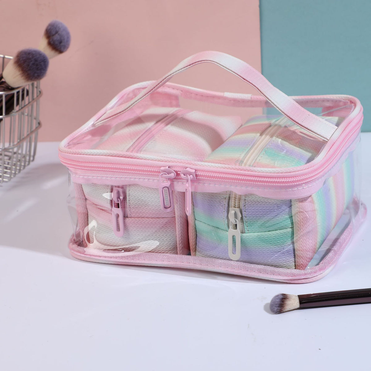 Transparent Striped Rainbow Portable Storage Wash Bags