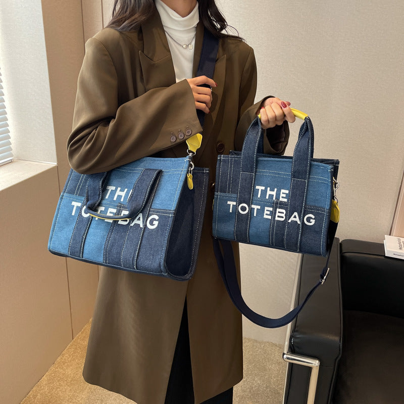 Women's Denim Canvas Fashion Letter Large Capacity Bags