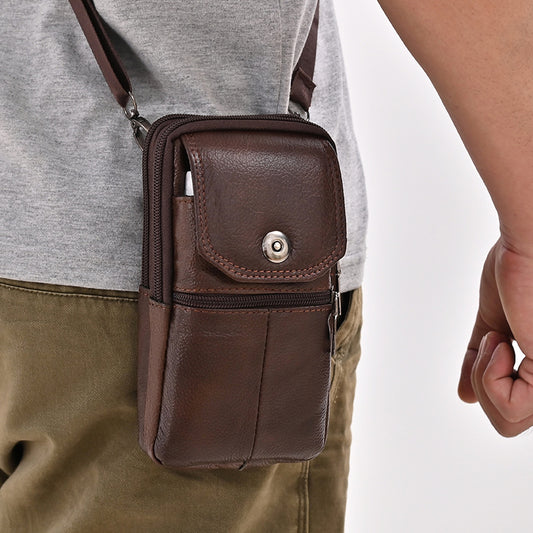 Men's Cowhide Multifunctional Mobile Portable Fashion Leather Men's Waist Packs