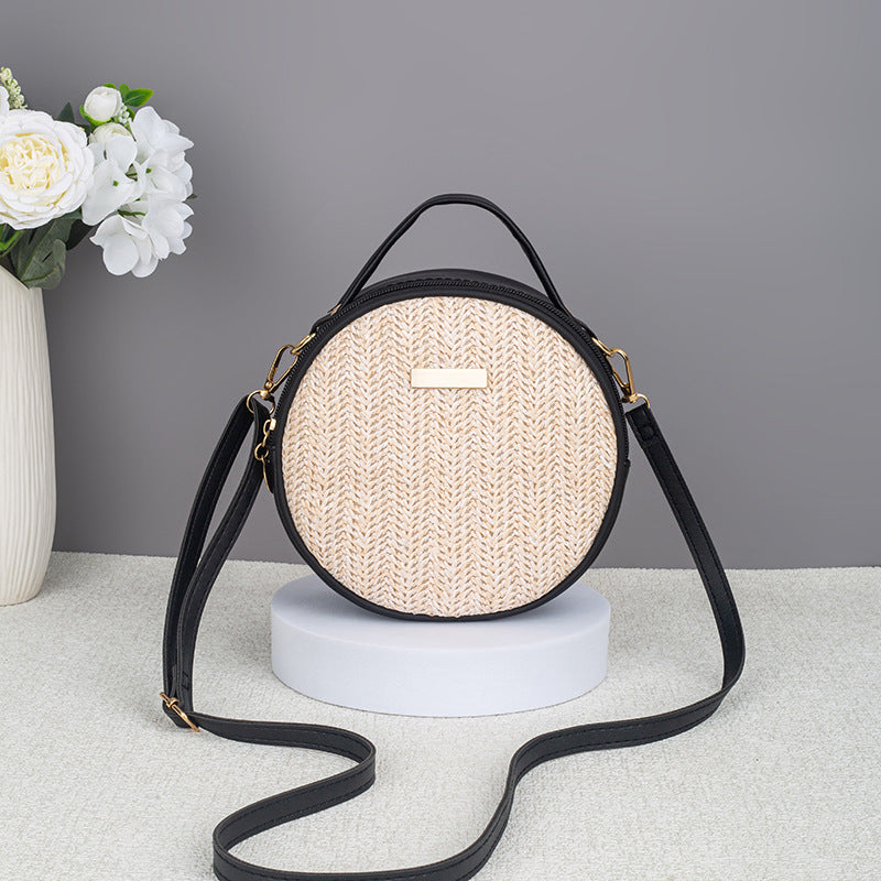 Women's Summer Cute Simple Straw Woven Round Women's Messenger Bag