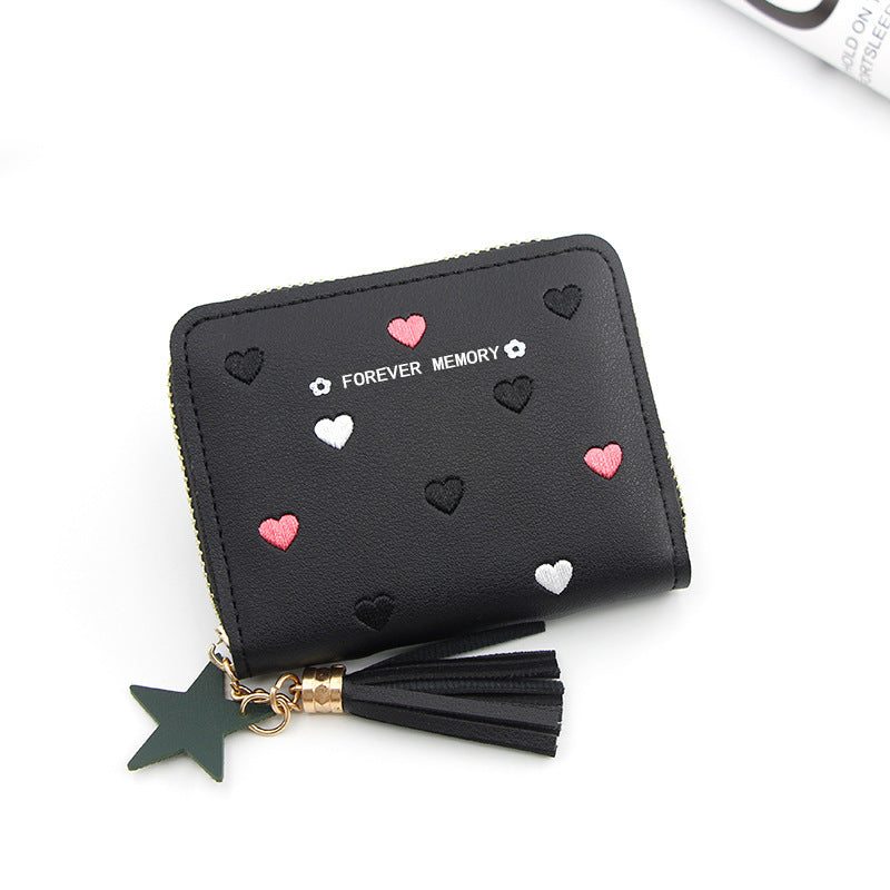 Women's Korean Style Short Cute Zipper Heart-shaped Simple Coin Purses