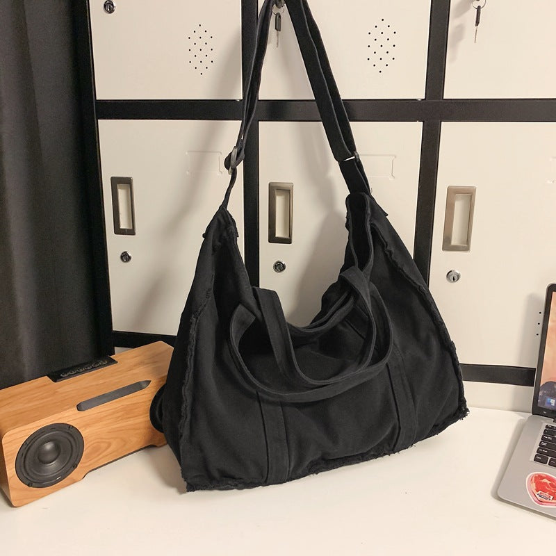 Male Female Personality Frayed Canvas Portable Women's Messenger Bag