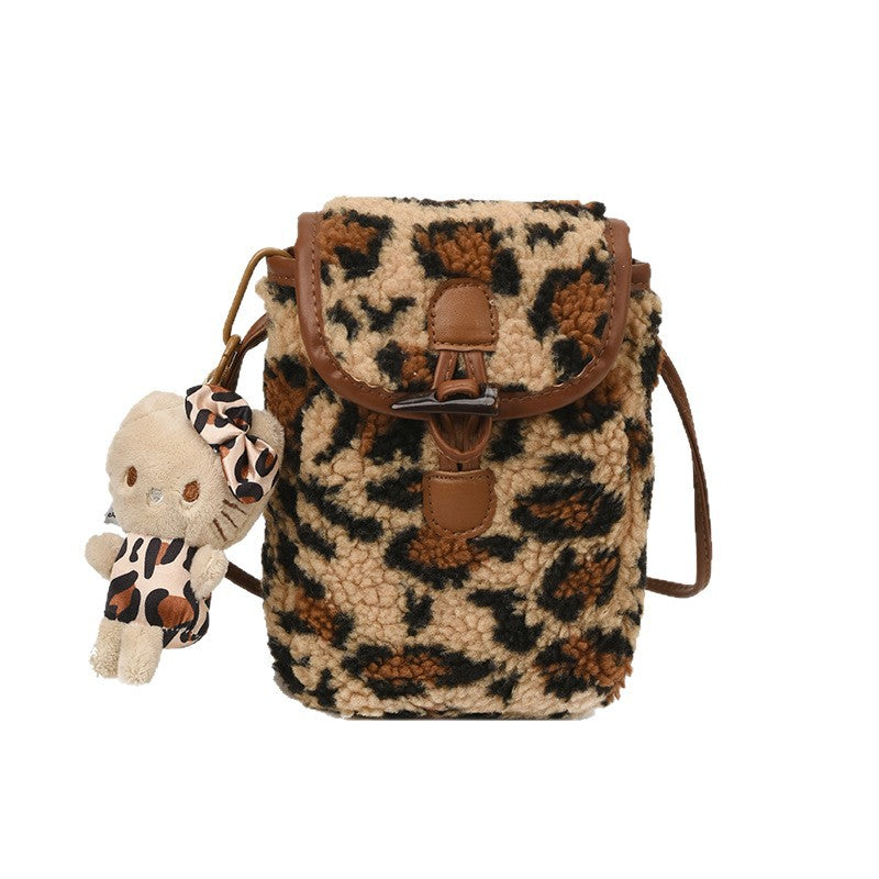 Women's Plush Cell Lamb Wool Leopard Print Women's Shoulder Bag