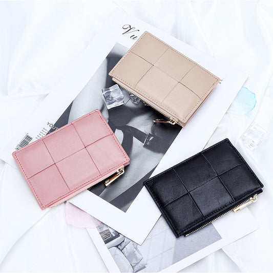 Women's Sheepskin Woven Exquisite Zipper Multifunctional Coin Purses