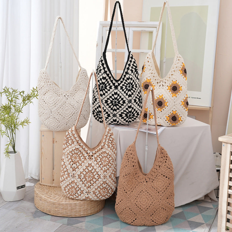 Women's Artistic Woven Mori Leisure Handmade Crochet Underarm Vacation Style Bags