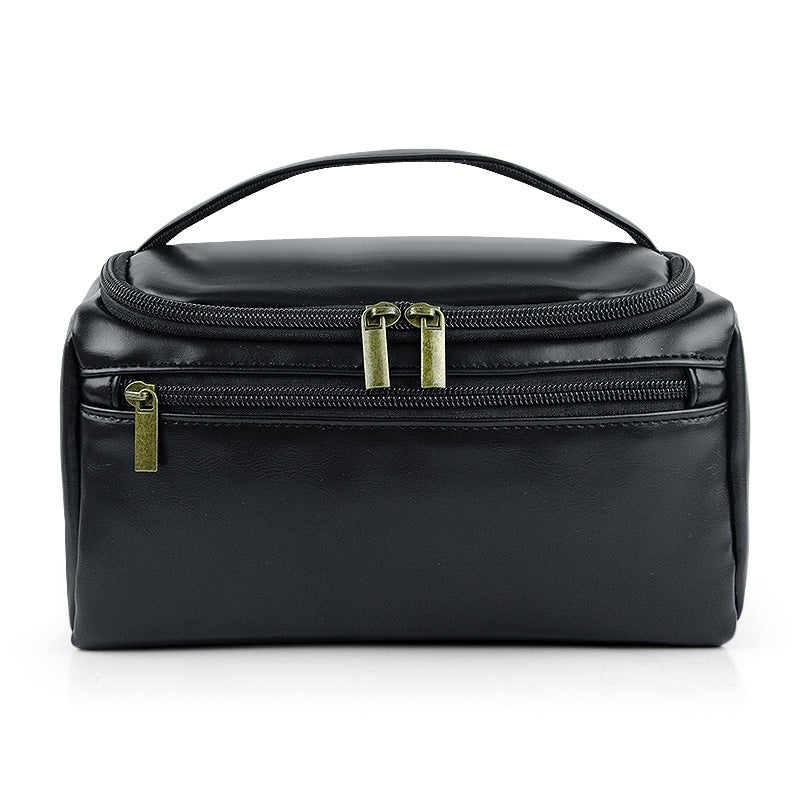 Crazy Horse Leather Large Capacity Portable Wash Makeup Bag