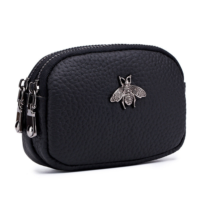 Women's Mini Cute Leather Double Zipper Pocket Bags