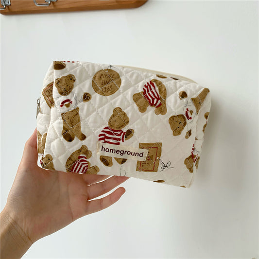 Bear Large Capacity Cotton Printing Storage Cosmetic Bags