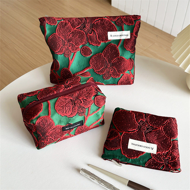 Retro Pomegranate Blossom Portable Skin Care Buggy Large Capacity Makeup Bag