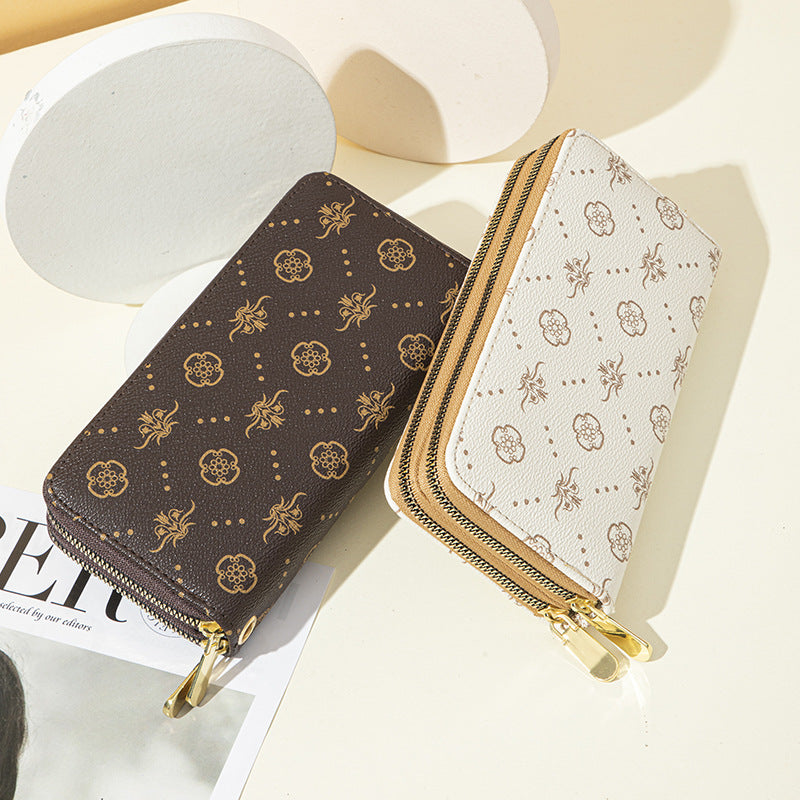 Women's Double Zip Clutch Printed Long Large Ladies Wallet