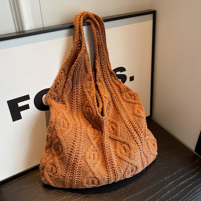 Sister Striped Knitted Large Capacity Woven Women's Shoulder Bag