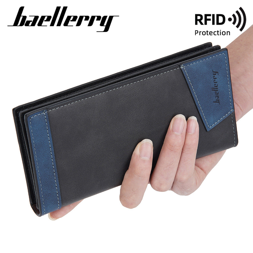 Men's Long Business Multiple Slots Zipper Contrast Men's Wallet