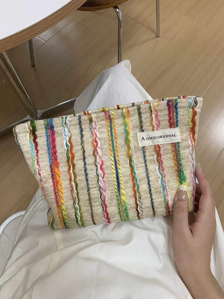 Women's Striped Make-up Portable Skin Care Buggy Clutch Makeup Bag