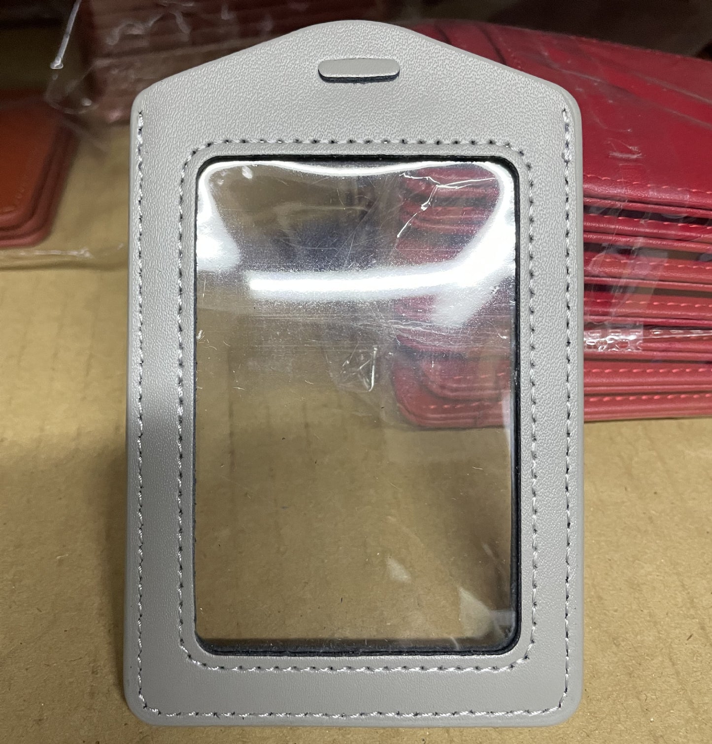 Leather Sleeve Double-sided Transparent Work Telescopic Card Holder