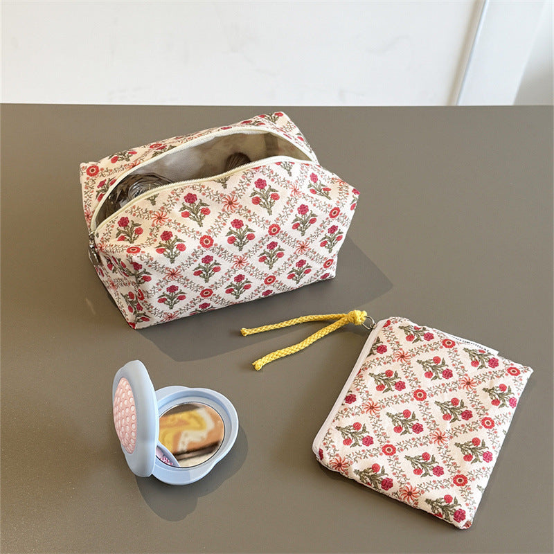 Flower Printing Pillow Floral Pencil Good-looking Large Capacity Makeup Bag