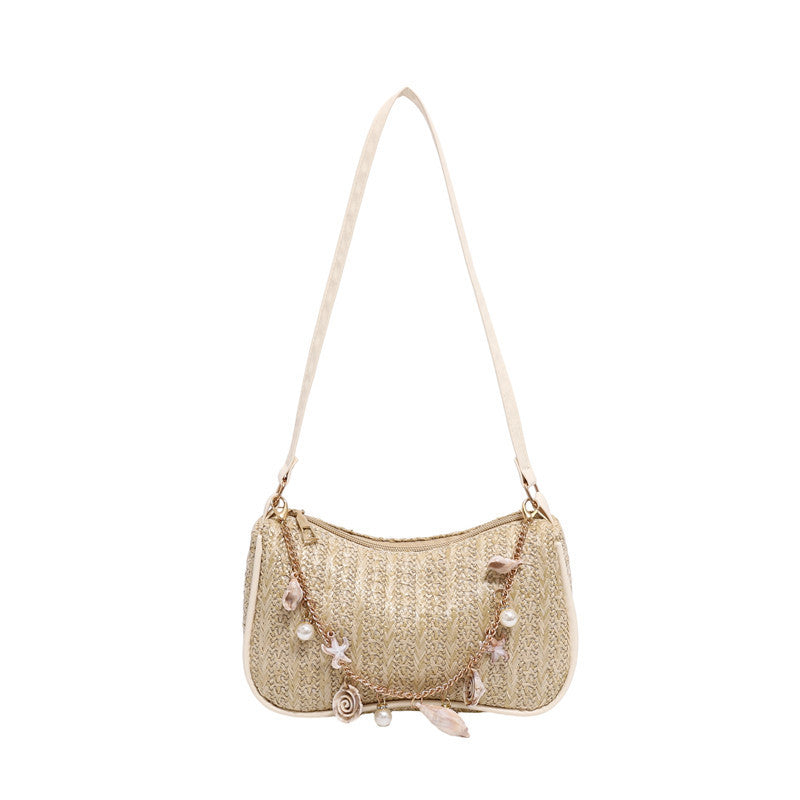 Fashionable Shell Pearl Chain Decoration Funky Commuter Women's Shoulder Bag