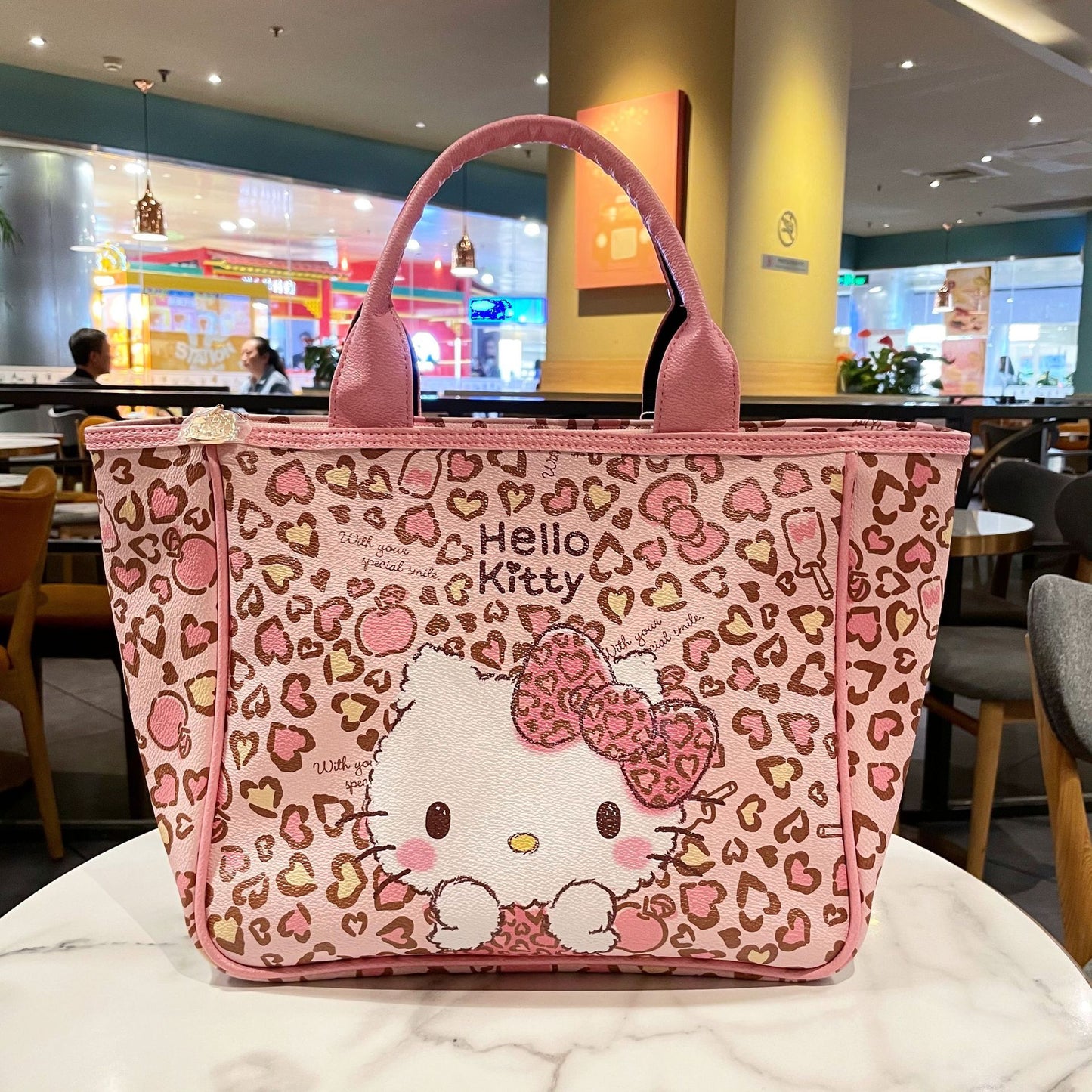 Fog Flower Cat Pink Heart Flowers Print Large Capacity Commuter Handbags