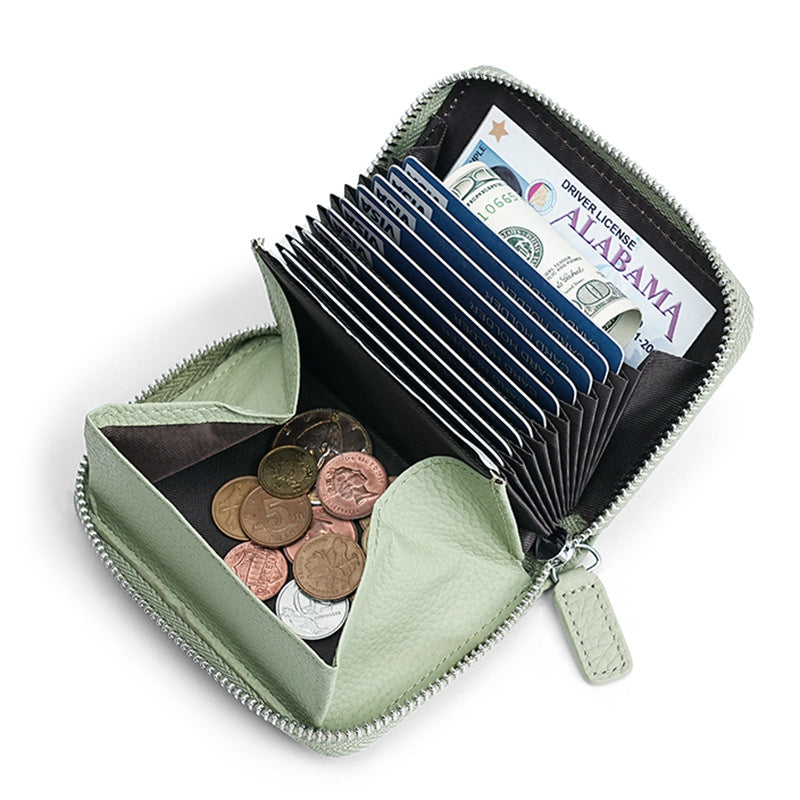 Swiping Genuine Leather Multifunctional Zipper First Layer Organ Card Holder