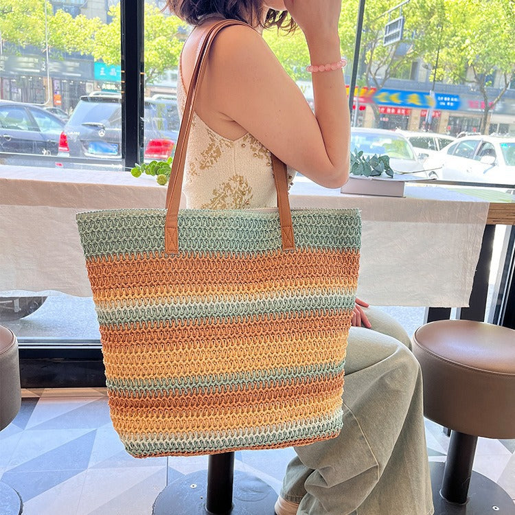 Color Handmade Environmental Protection Toilet Paper Straw Seaside Women's Shoulder Bag