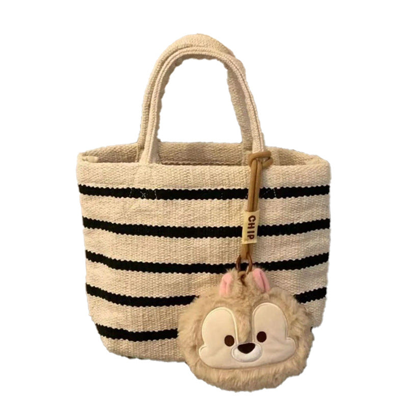 Women's Knitted Striped Canvas Fashion Simple Handbags