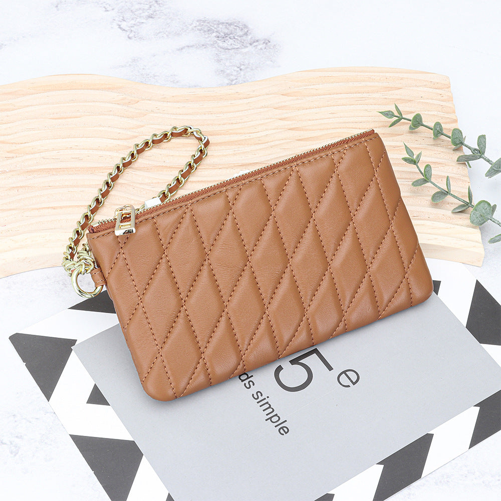 Women's Sheepskin Classic Style Clutch Diamond Chain Storage Leather Bags