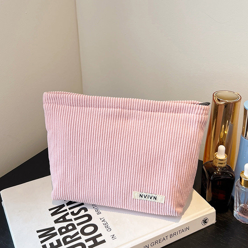Women's Corduroy Solid Color Large Capacity Buggy Wash Cosmetic Bags
