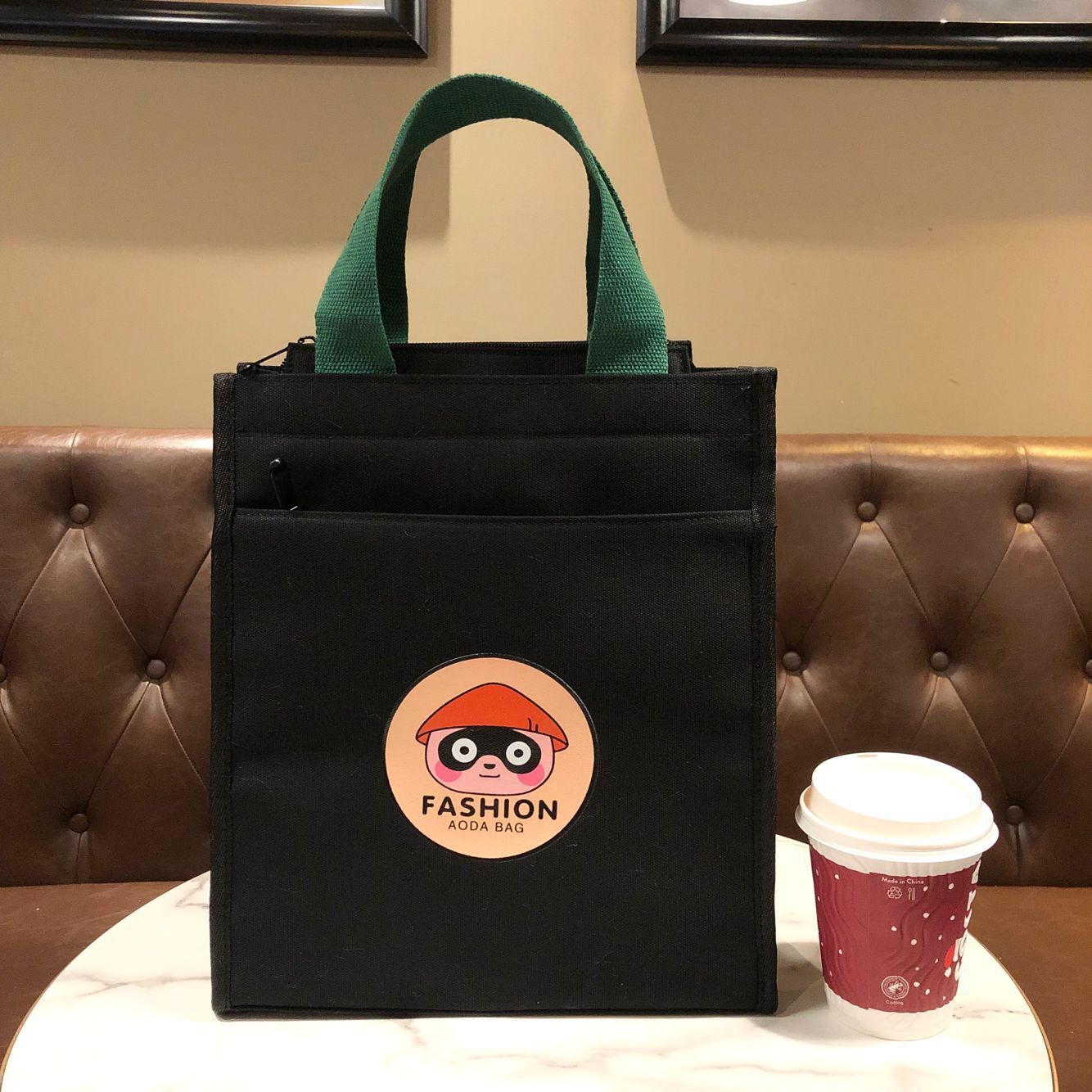 Canvas Cute Cartoon Bear Zipper Tuition Mummy Lunch Handbags