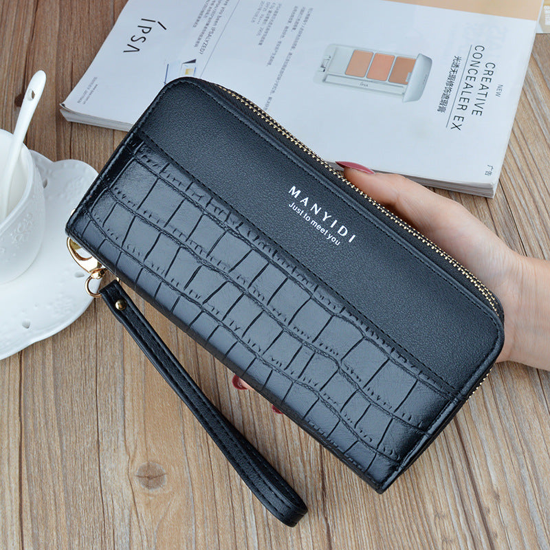 Women's Double Zipper Mobile Fashion Crocodile Pattern Phone Bags