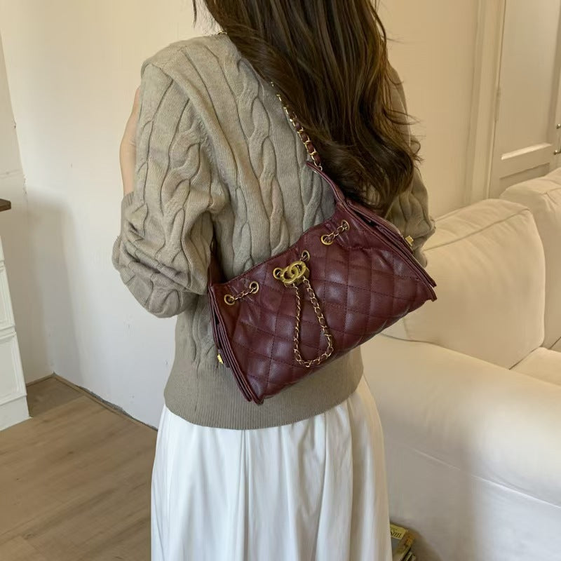 Women's Fashion Large Capacity Underarm Chain Retro Textured Solid Color Bags