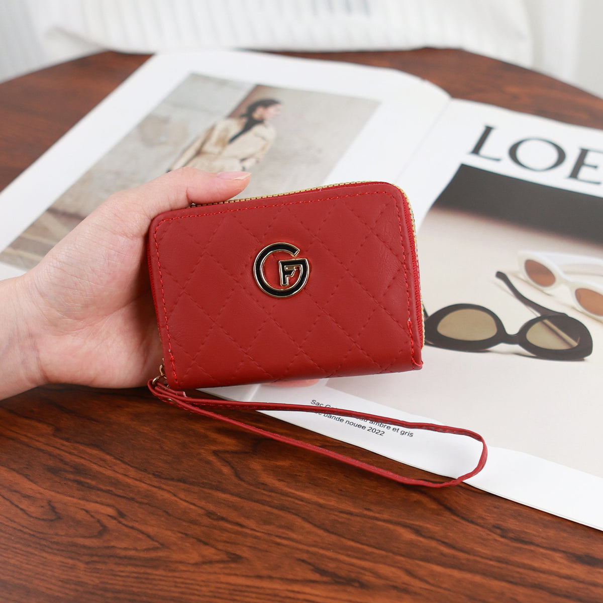 Short Female Rhombus Simple Solid Color Multiple Slots Ladies Wallet