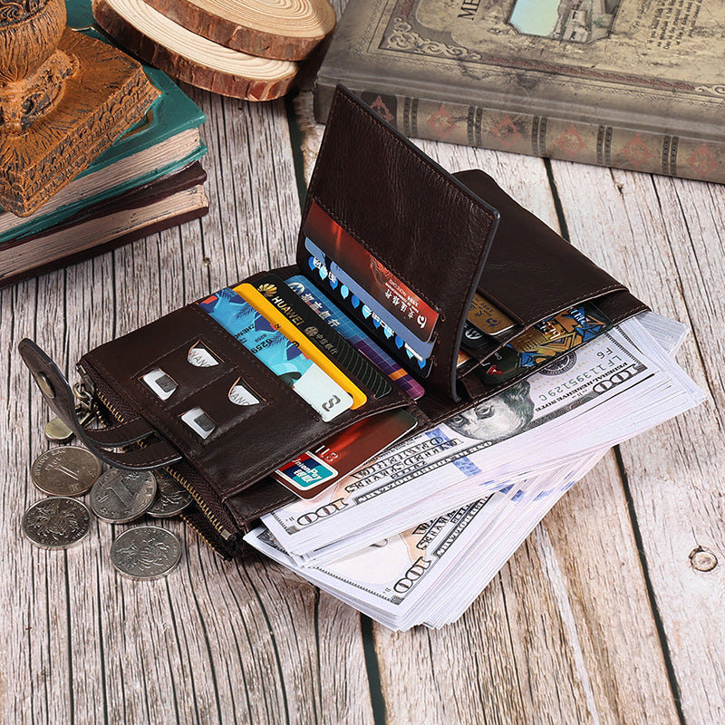 Men's Vintage Multiple Slots Large Capacity With Chain Genuine Leather Card Holder