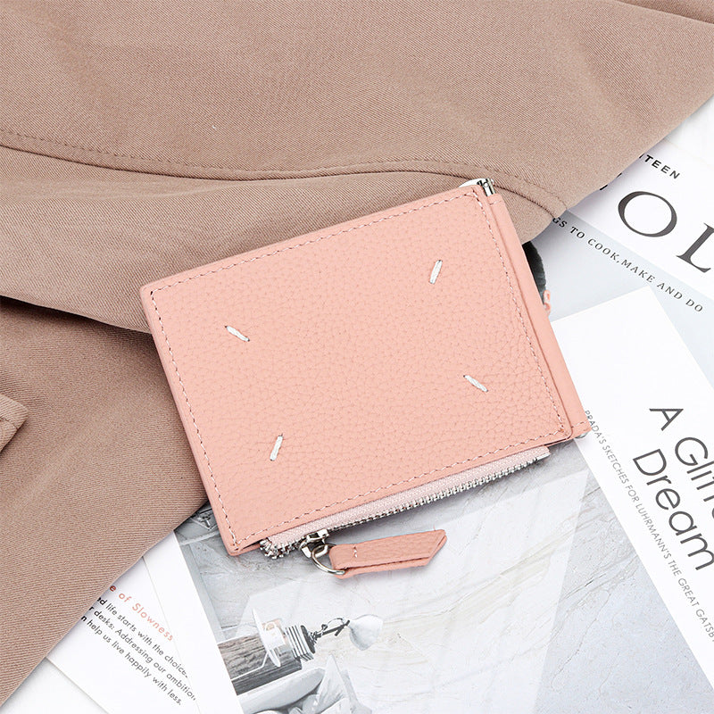 Women's & Men's Leather Dollar Clip Short Cash Zipper Purses