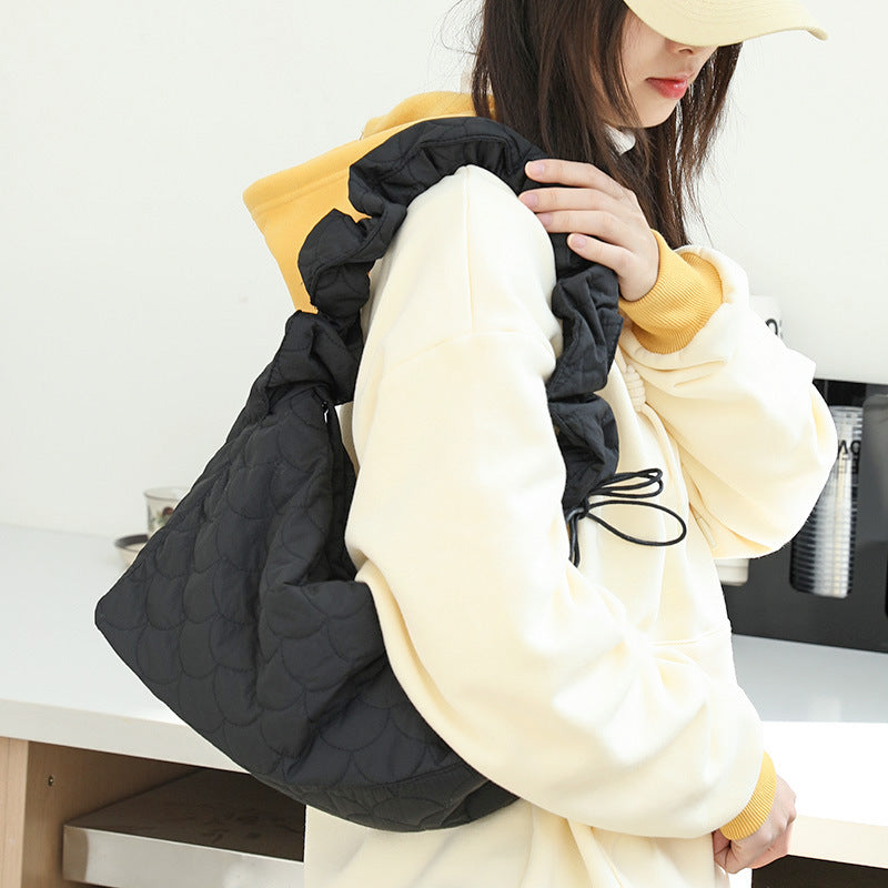 Women's Drawstring Canvas Underarm Fashion Embroidery Thread Bags