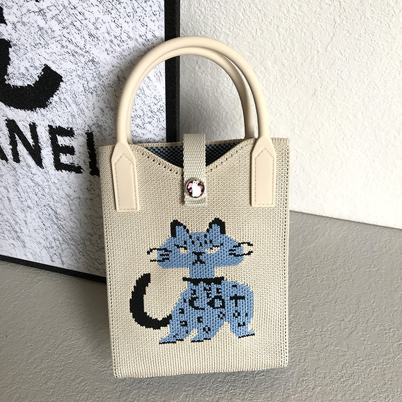 Women's Mobile Cat Knitted Portable Storage Korean Handbags