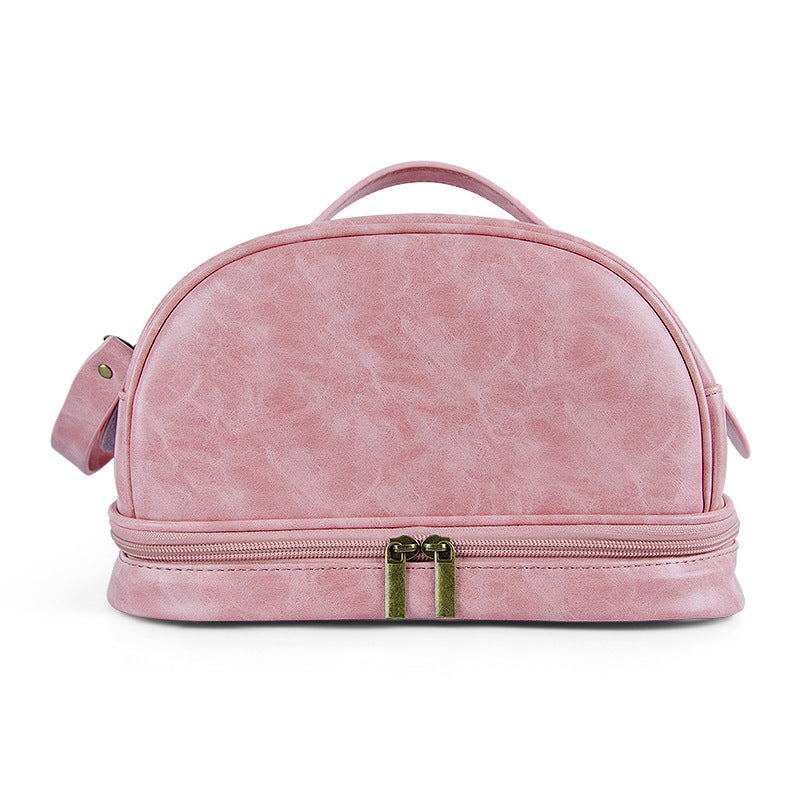 Crazy Horse Leather Large Capacity Portable Wash Makeup Bag