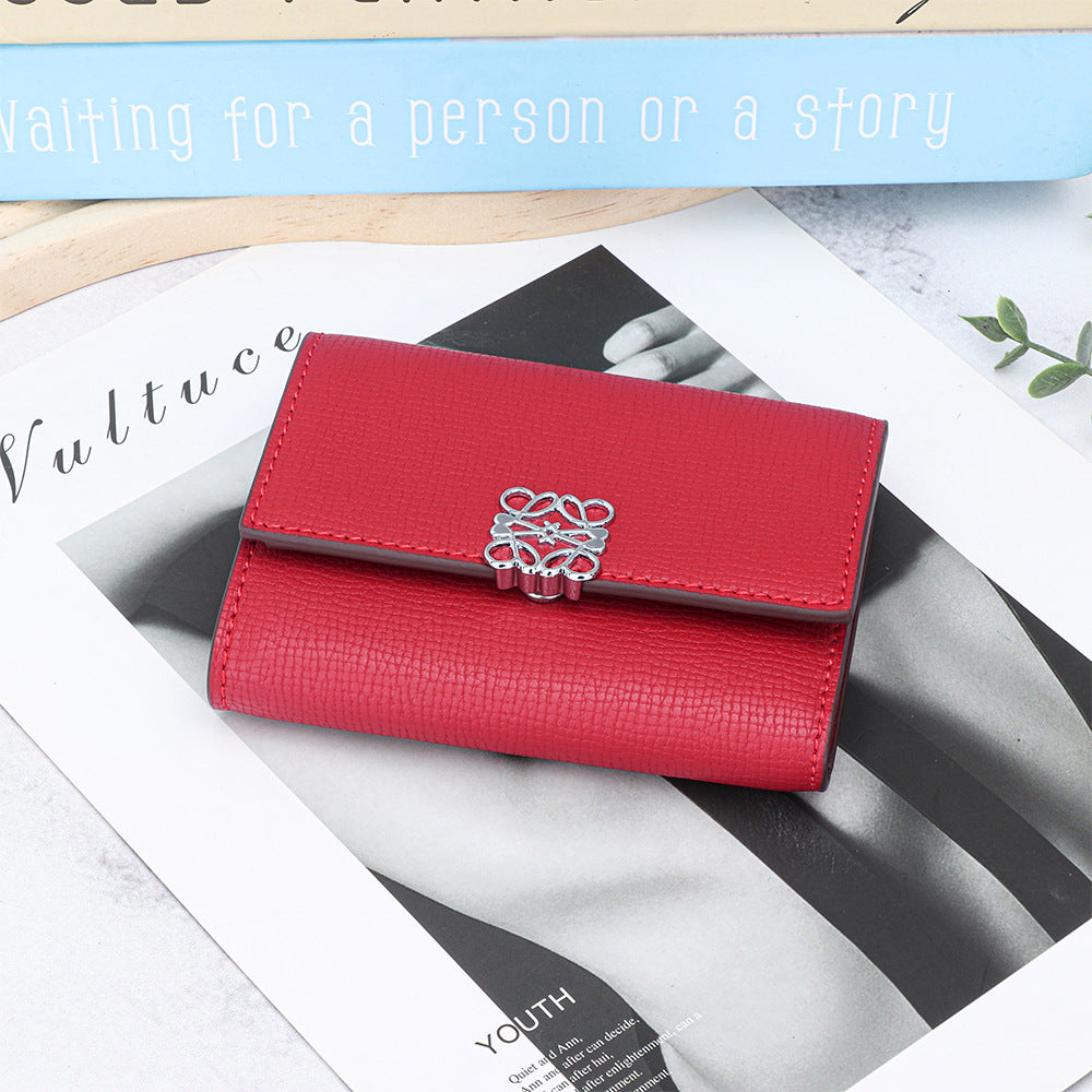 Women's Cowhide Cross Pattern Short Folding Exquisite Ladies Wallet