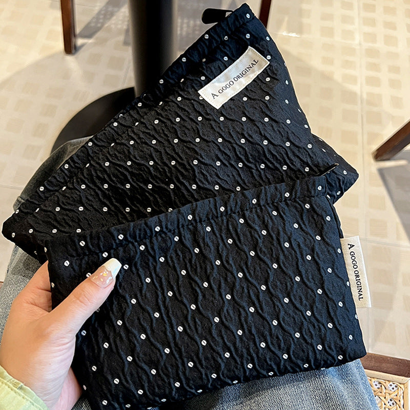 Polka Dot Black Sweet Storage Hand Portable Makeup Bag