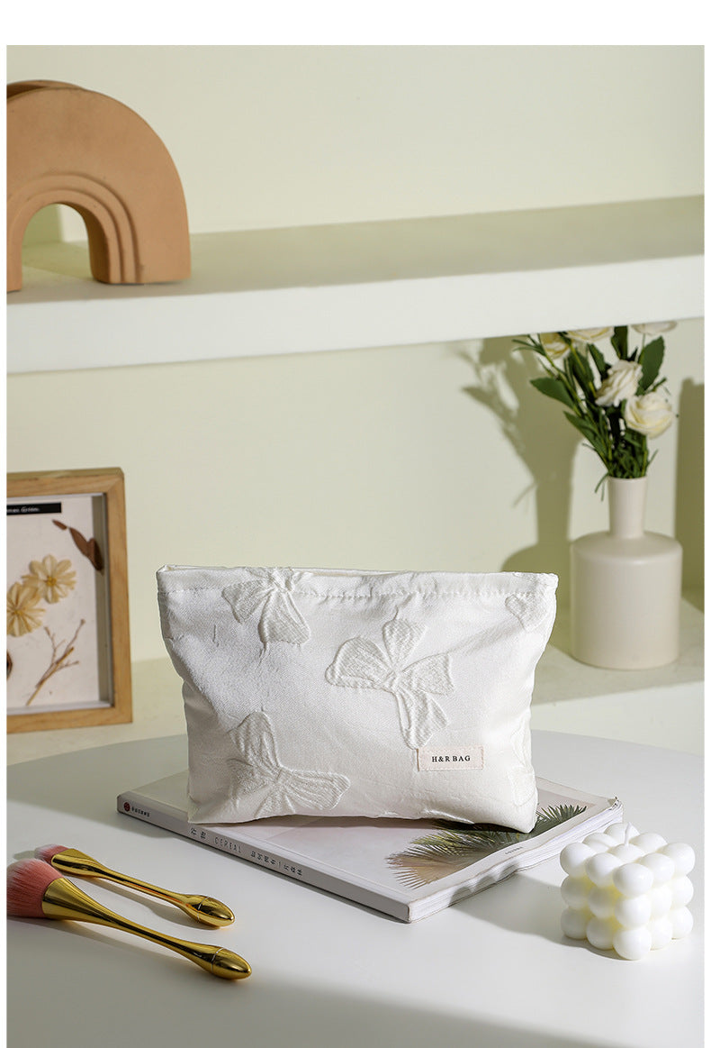 Retro Yarn-dyed Bow Skin Care Sundries Handbags