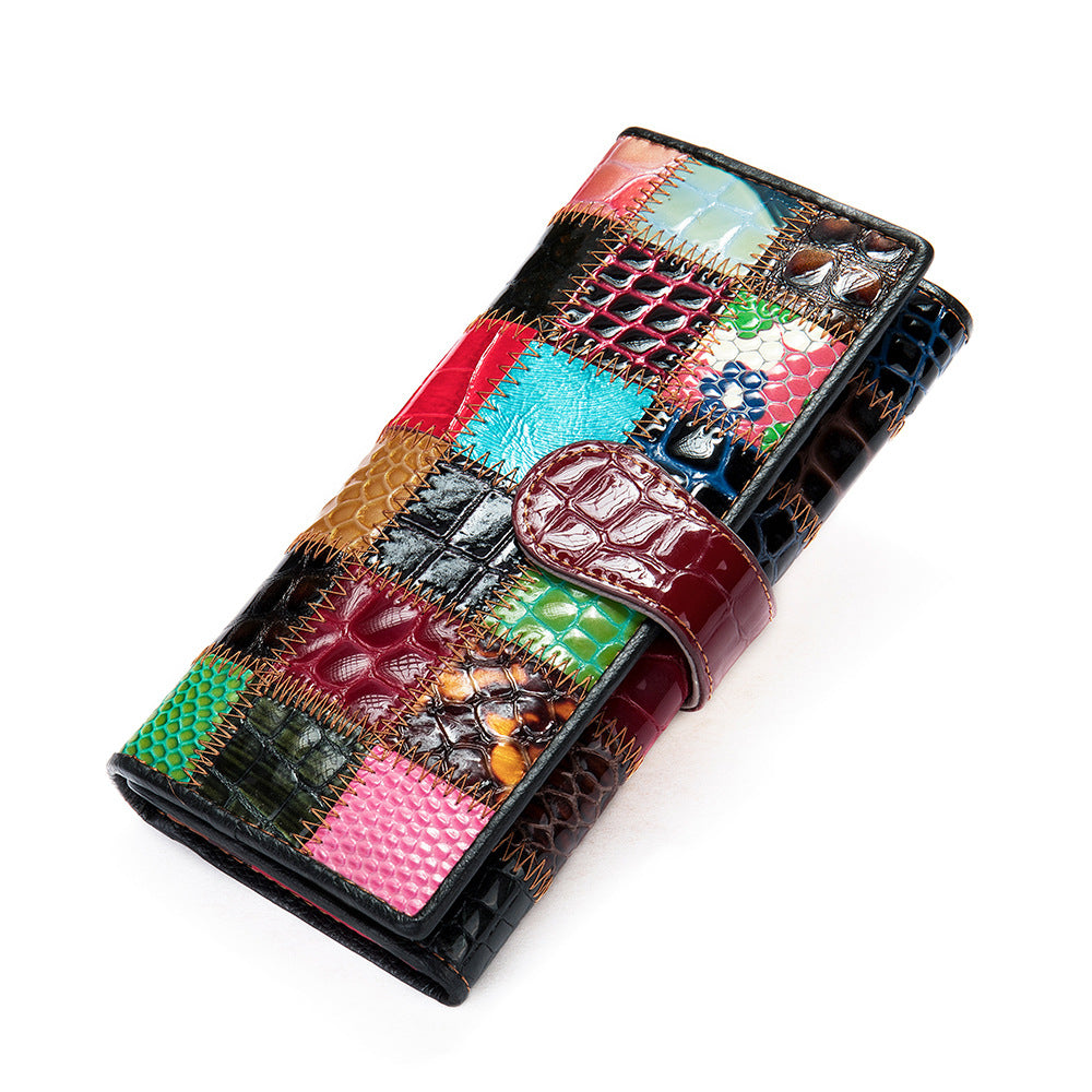 Women's Lady Long Colored Mosaic Zipper Genuine Ladies Wallets