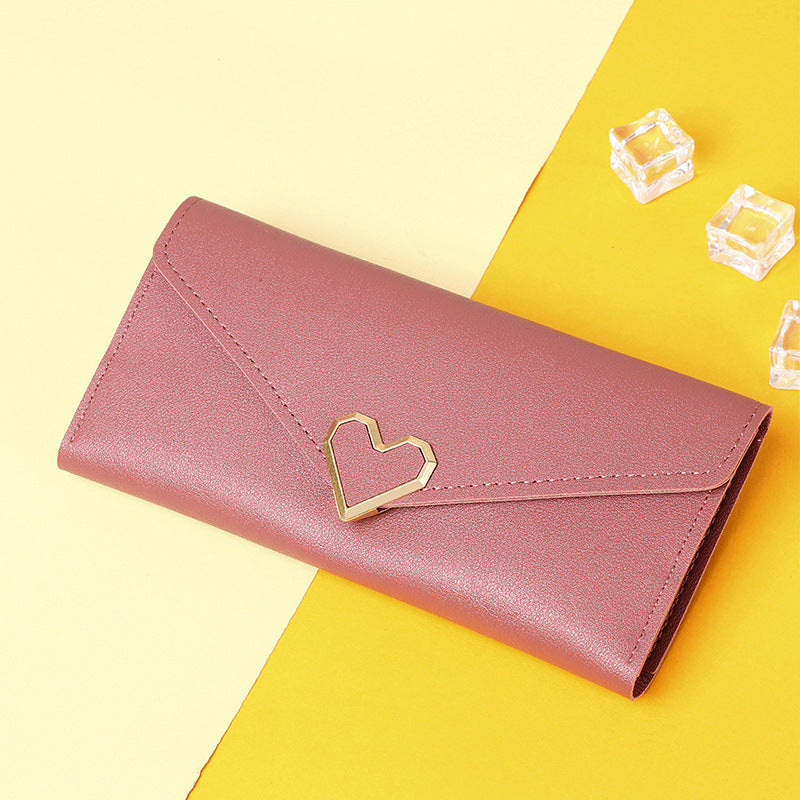 Women's Long Heart-shaped Three-fold Female Clutch Ladies Wallets