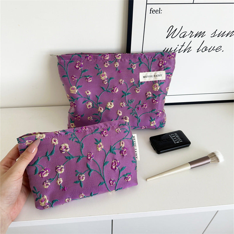 Rose Floral Flower Portable Large Capacity Skin Care Buggy Canvas Makeup Bag