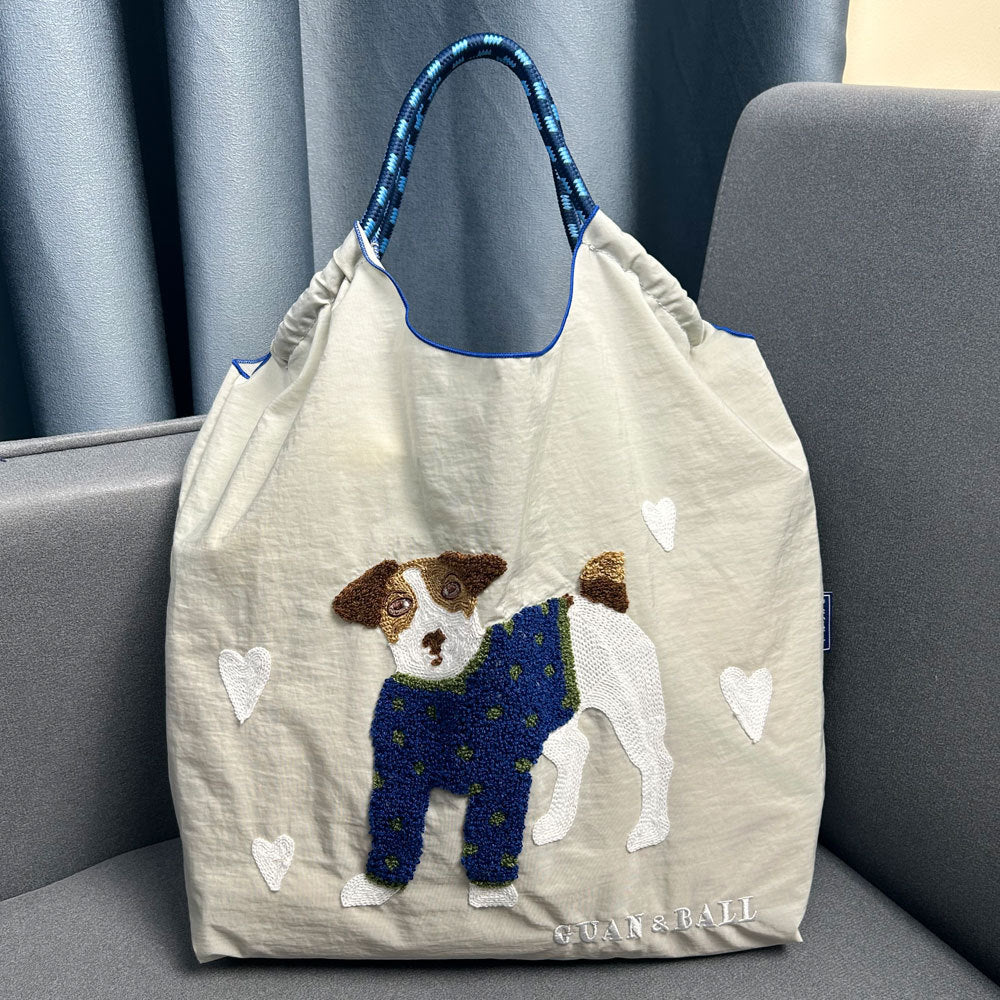 Style Cute Dog Towel Embroidery Embroidered Large Women's Shoulder Bag