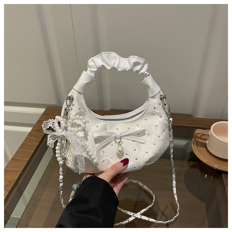 Women's Diamond Bow Western Style Chain Pleated Handbags