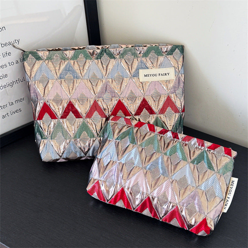 Color Diamond Plaid Portable Wash Buggy Bags