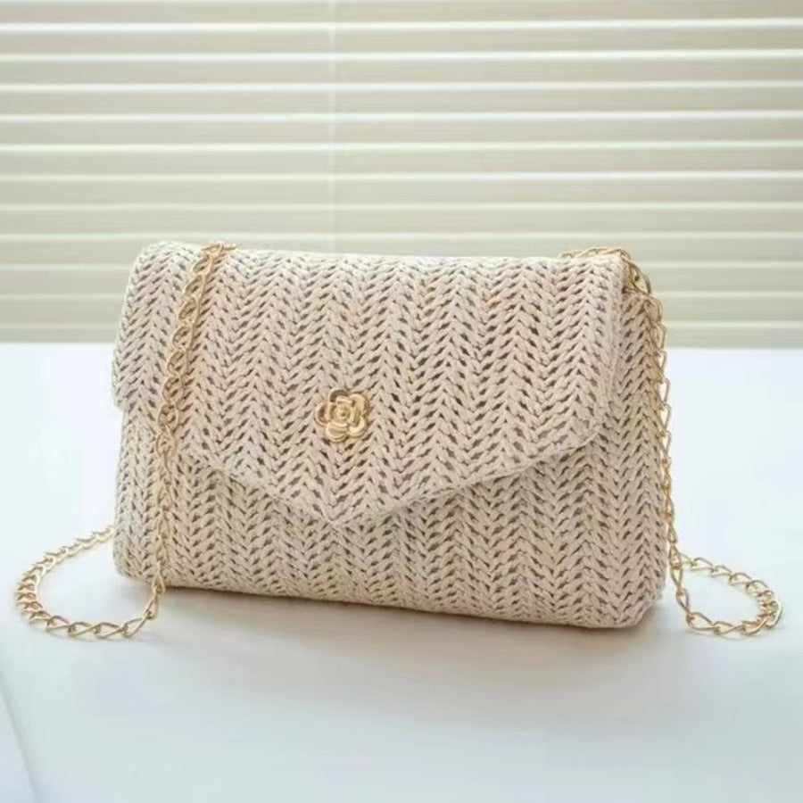 Women's Style Trendy Straw Flip Magnetic Snap Small Square Bags