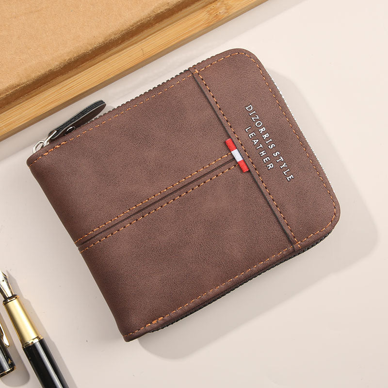 Men's Short Horizontal Zipper Vintage Cubic Men's Wallet